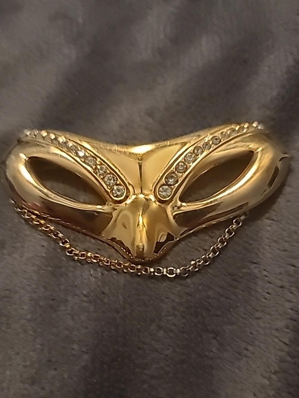 Gold Rhinestone Masquerade Mask Necklace